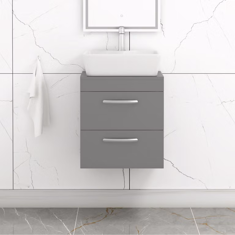 Royal Bathrooms Turin Wall Hung Vanity Unit with 2 Soft Close Drawers, Grey Matt Finish, Width: 50 cm