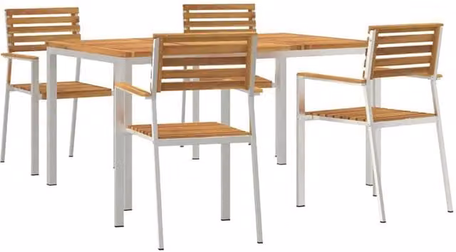 Berkfield Home 5 Piece Solid Wood Acacia Garden Dining Set in Brown – 1