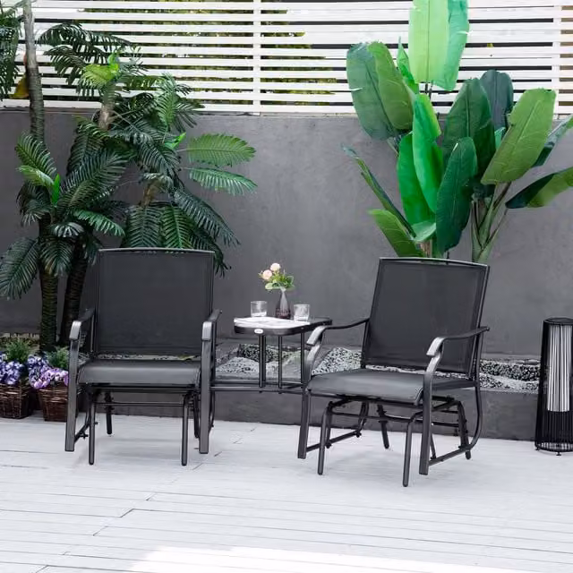 Outsunny Double Garden Glider Rocking Chairs in Black