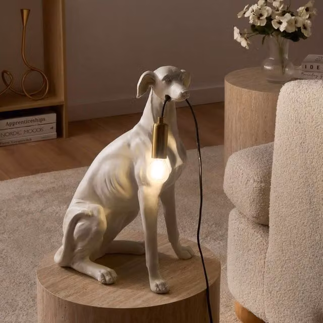 Wyld and Coco Greyhound Table Lamp in Matte White Polyresin