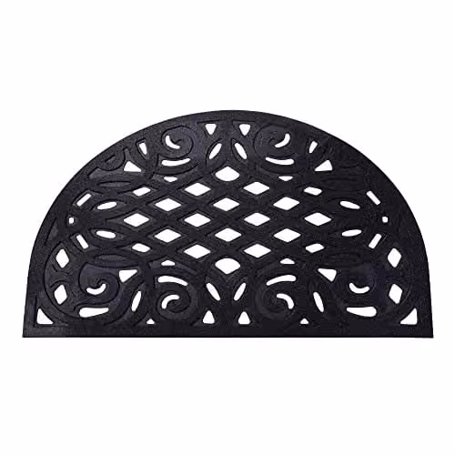 Nicoman Semicircular Rubber Outdoor Doormat in Black, W/D/H: 75 x 45 x 1 cm