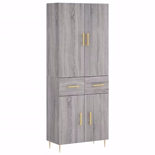 vidaXL Modern Grey Highboard with Hinged Doors and Drawers, W/D/H: 69.5 x 34 x 180 cm