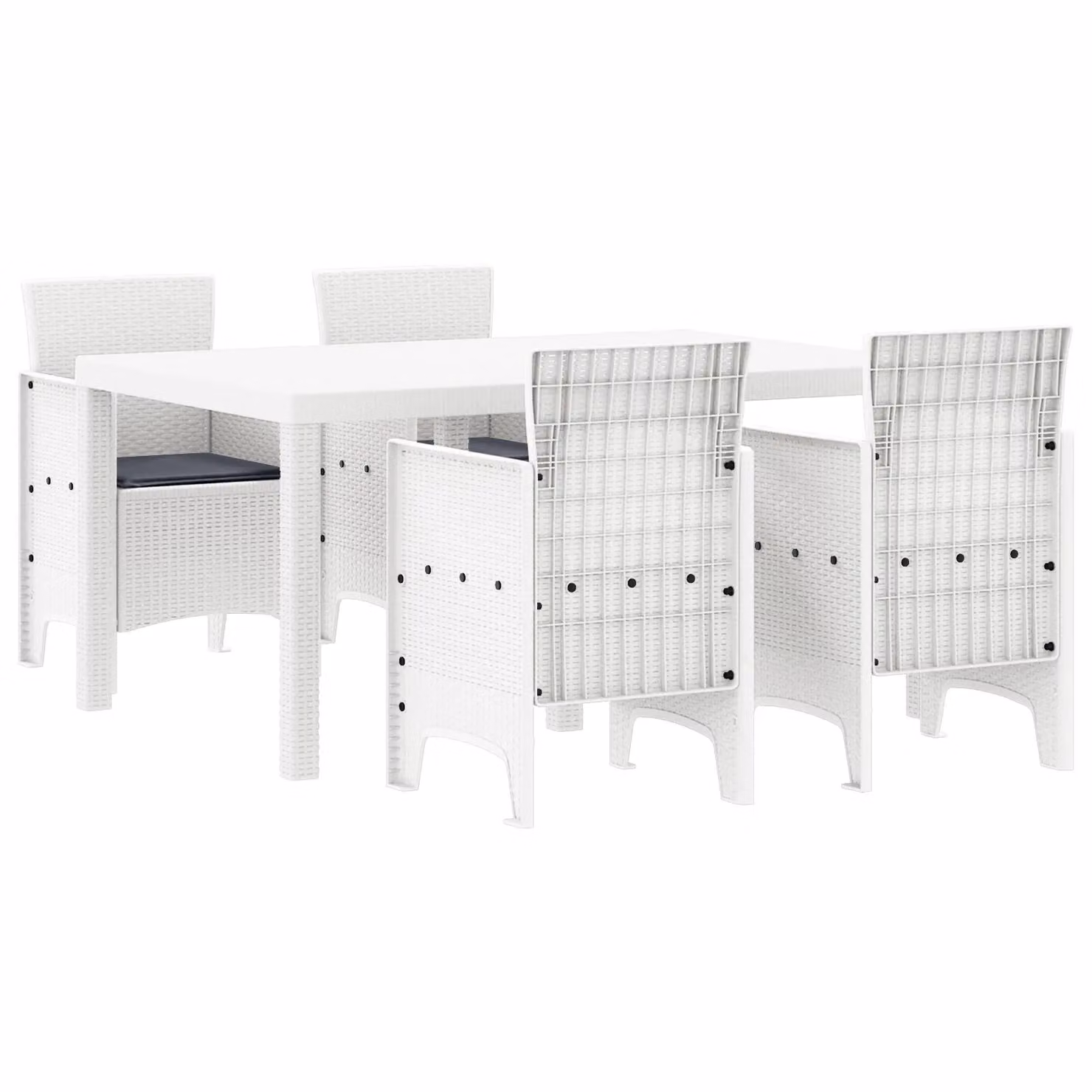 Berkfield Home 5 Piece White Poly Rattan Garden Dining Set with Cushions – 2
