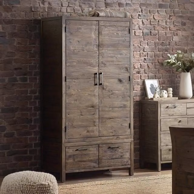 Julian Bowen Heritage Wardrobe in Beige and Brown with Hinged Doors and Internal Drawers
