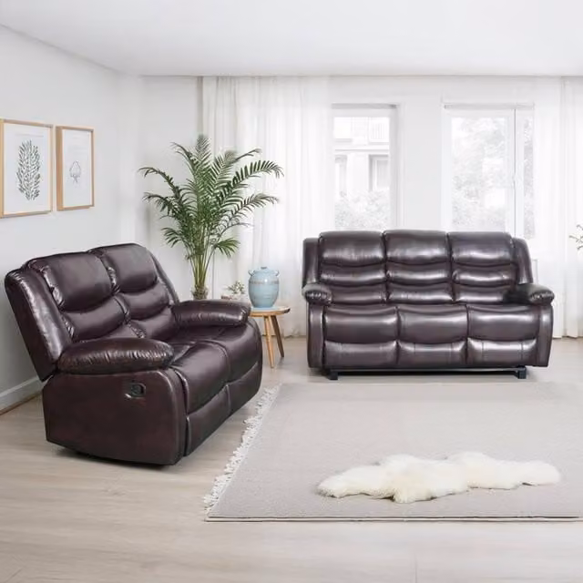 Furnishings For Less UK Cortland Brown Leather Look 3 + 2 Manual Reclining Sofa Suite