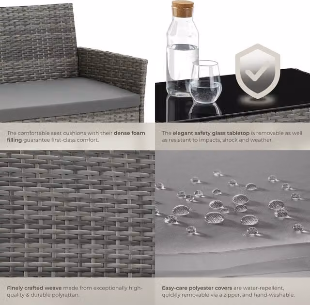 tectake Palese Modern Rattan Garden Furniture Set in Grey