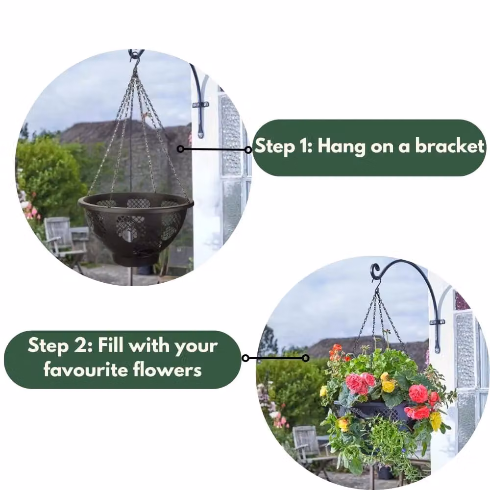 Marco Paul Black Plastic Hanging Basket Planter with Integrated Cut Out Sections, Diameter: 38.1 cm – 6