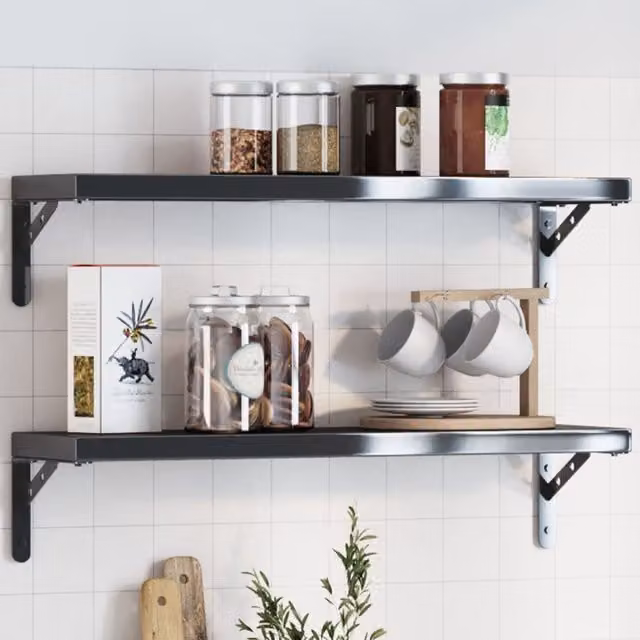 Berkfield Home Black Stainless Steel Wall Mounted Shelf Brackets, 4 Pack, W/D/H: 20 x 2.5 x 14 cm – 1