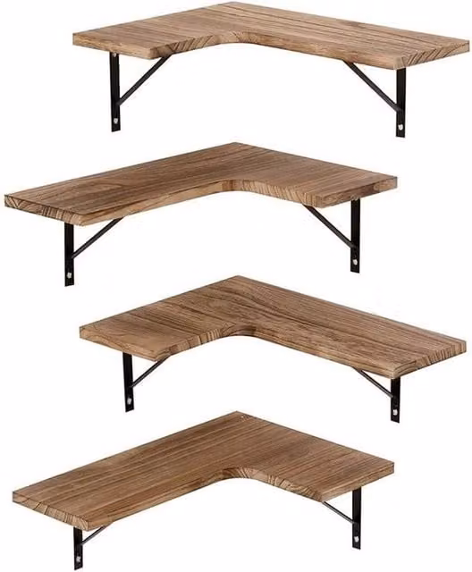 Kelvenix 4-Piece Corner Floating Wall-Mounted Shelves in Natural Wood – 1