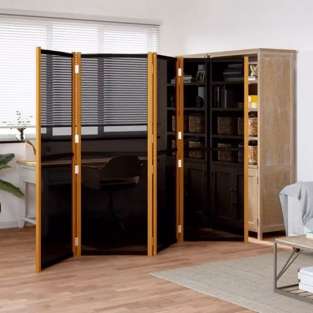 Berkfield Home 4-Panel Acacia Wood Room Divider in Black, H 180 cm x W 280 cm – 1
