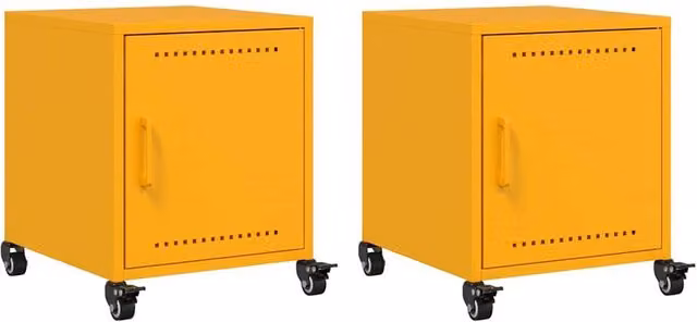 Berkfield Home Set of 2 Metal Bedside Cabinets in Mustard Yellow, W/D/H: 36 x 39 x 43.5 cm