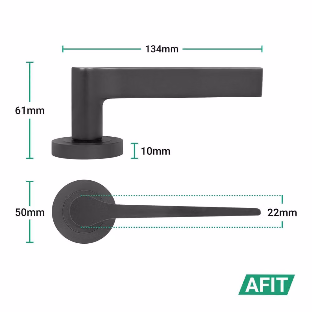 AFIT Matt Black Internal Lever On Rose Aluminium Door Handle, 4 Pack, W/D/H: 15 x 15 x 1.5 cm – 4