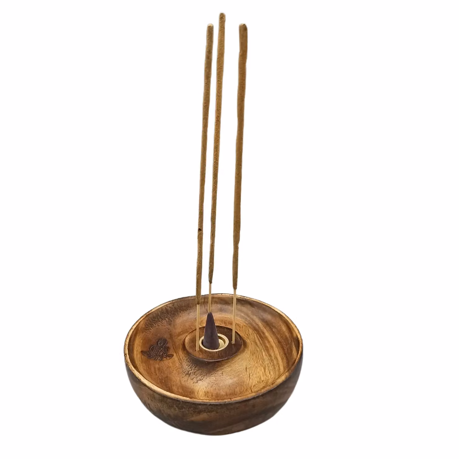 KDMD Round Wooden Buddha Incense Stick and Cone Burner Disc in Brown – 3