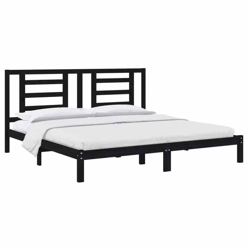 Berkfield Home Black Solid Wood Pine Bed Frame 200 x 200 cm – 3