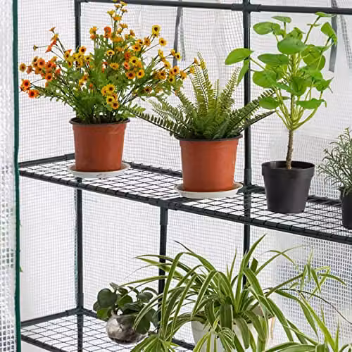 AMOS 3-Tier Portable Outdoor Walk-In Greenhouse with 8 Shelves and Waterproof PE Cover, White, H x W x D: 195 x 143 x 143 cm – 3