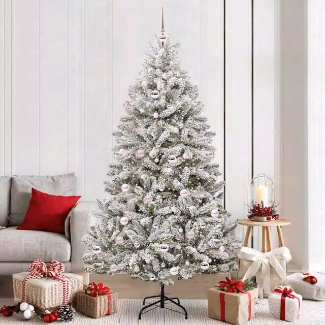 Berkfield Home Artificial Christmas Tree in Green and White, Height: 210 cm, PVC and Metal – 1