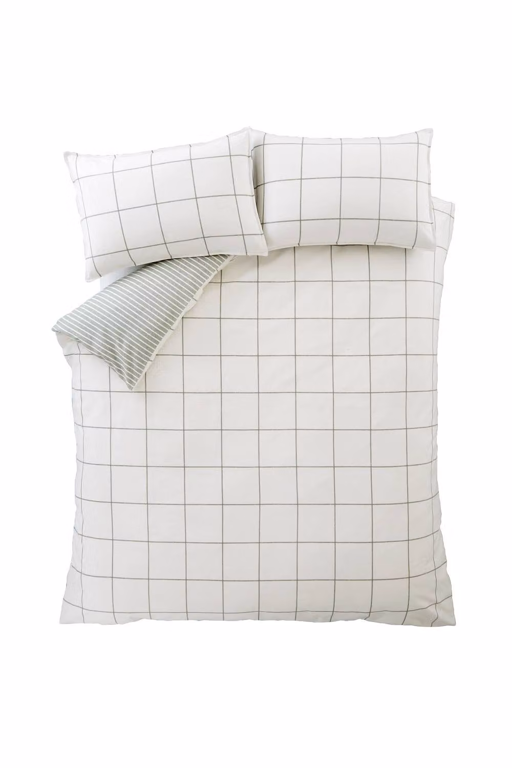 Bianca Reversible Brushed Flannelette Cotton Checked Duvet Cover and Pillowcase Set in Green, W/D/H: 220 x 230 x 180 cm – 4