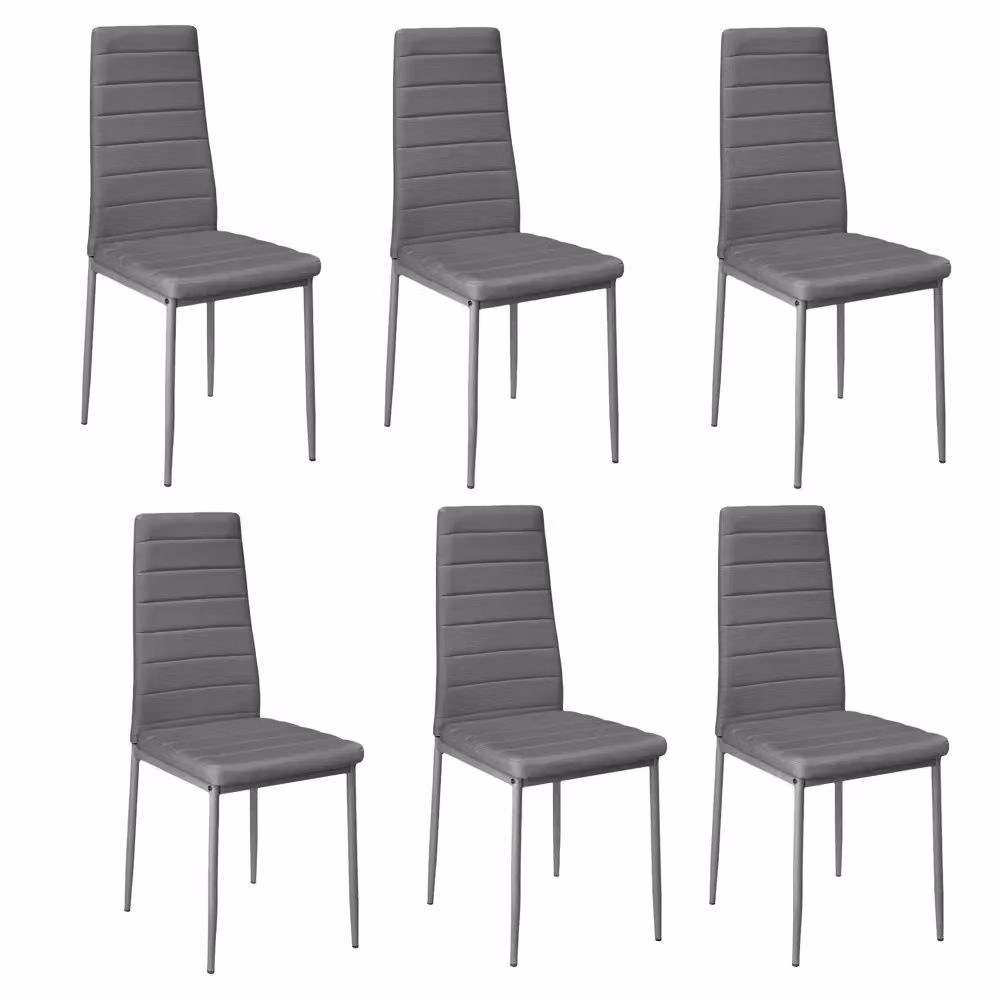 Living and Home Set of 6 Grey PU Leather Armless High Back Dining Chairs – 4