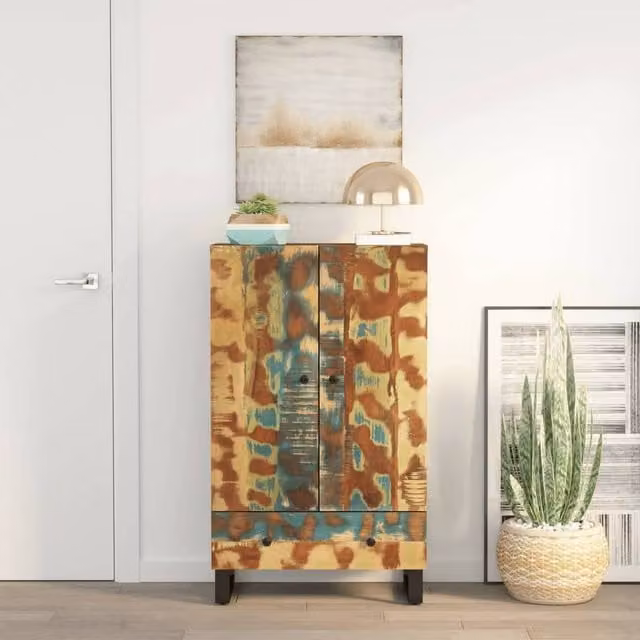 Berkfield Home Industrial Highboard with Drawer in Black Reclaimed Wood and Iron, W/D/H: 60 x 33 x 100 cm – 1
