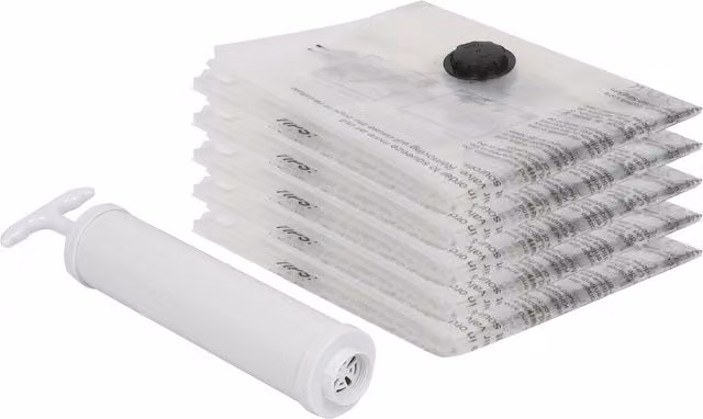 Harbour Housewares Vacuum Storage Bags with Hand Pump, White and Transparent, Size M, Pack of 5