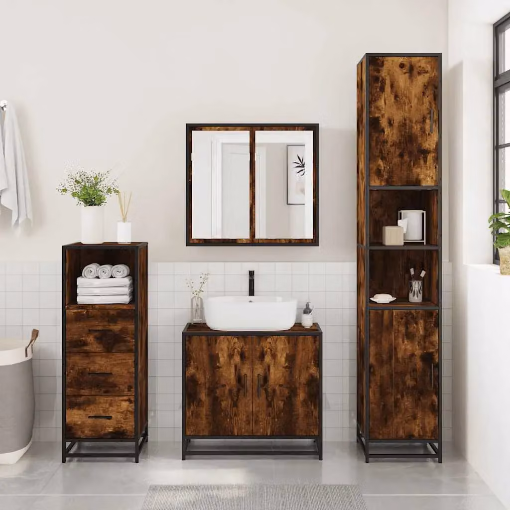 Berkfield Home Smoked Oak Bathroom Cabinet, Brown, W/D/H: 35 x 37.5 x 100 cm – 3