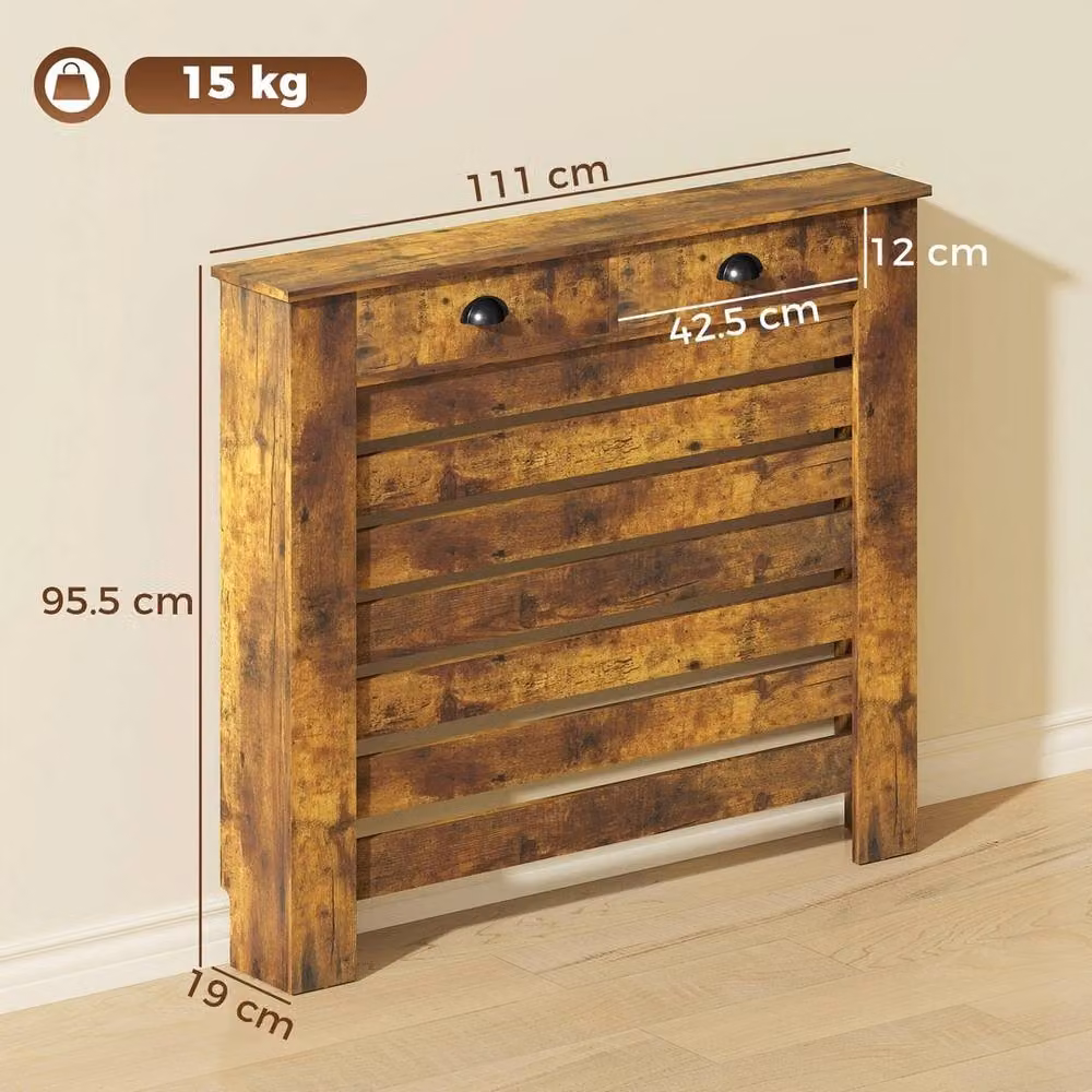 NESTLUNE Radiator Cover with Drawer, Brown Horizontal Slat Wood Design, W: 100 cm, D: 15 cm, H: 15 cm – 2