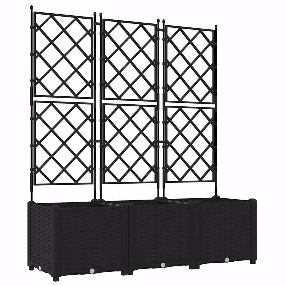 Berkfield Home Modern Garden Planter with Trellis, 3 Piece Set, Black, W: 120 cm, D: 40 cm, H: 143 cm – 2