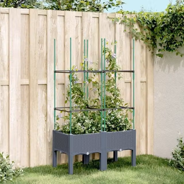 Berkfield Home Garden Planter with Trellis in Blue and Grey, W: 80 cm, D: 40 cm, H: 142.5 cm – 1