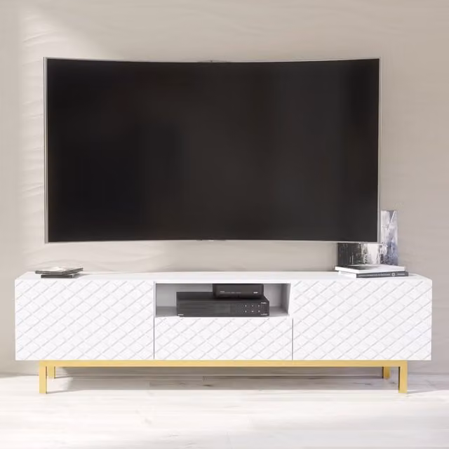 Creative Furniture Diamond Luxe TV Unit in White, Modern Glossy Geometric Cabinet W: 180 cm, D: 35 cm, H: 50 cm – 1