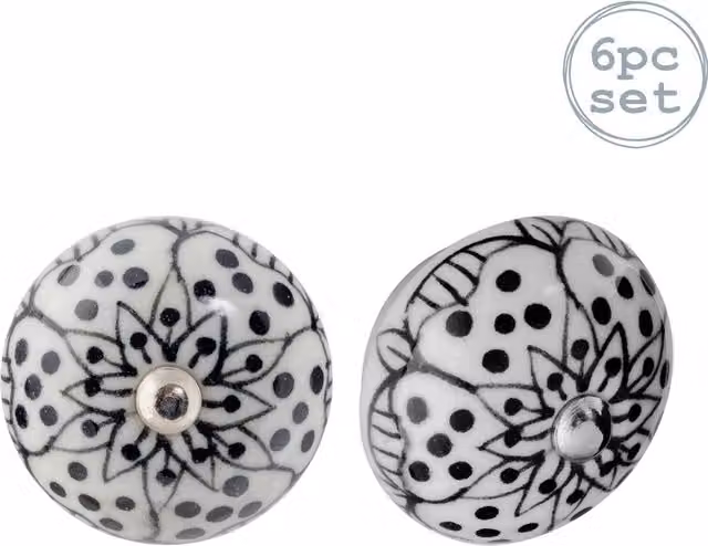 Nicola Spring Ceramic Cabinet Knobs, Pack of 6, White and Black