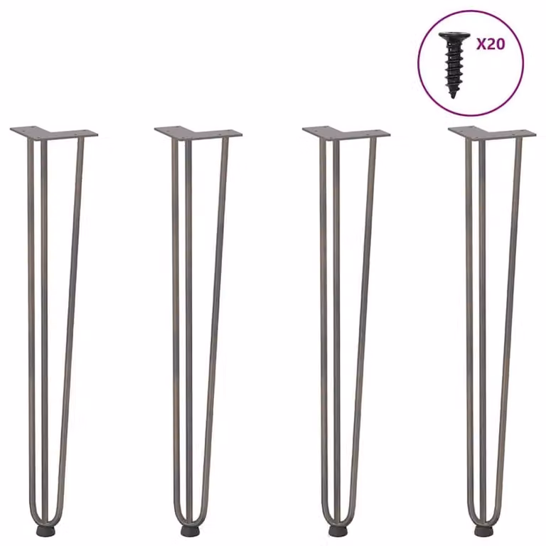 Berkfield Home Hairpin Table Legs, 4 Piece Set, Grey Steel, Height: 72 cm