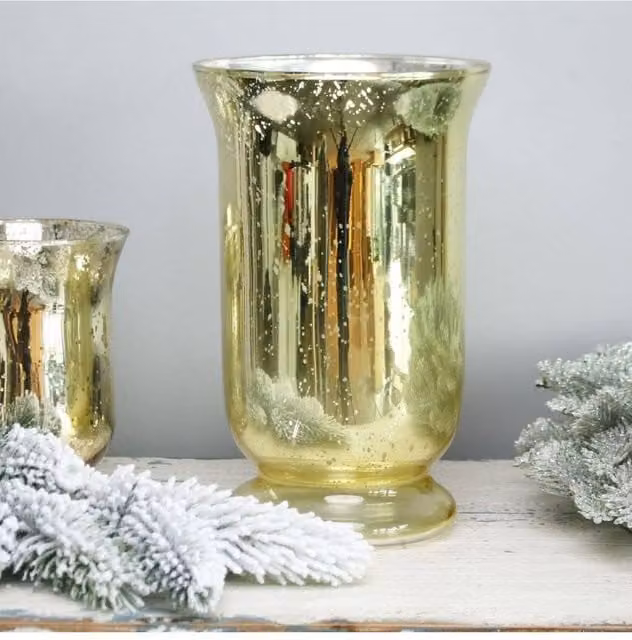KDMD Medium Shiny Speckle Champagne Hurricane Vase, 3 Pack, Gold