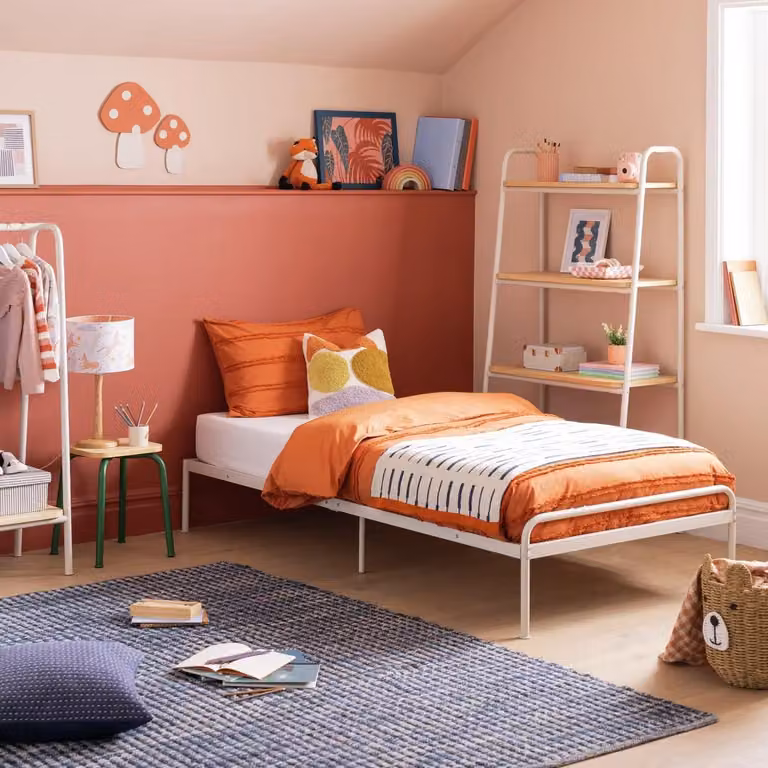 Monty Single Platform Bed Frame in Light Grey Metal for Kids Bedrooms, 90 x 200 cm