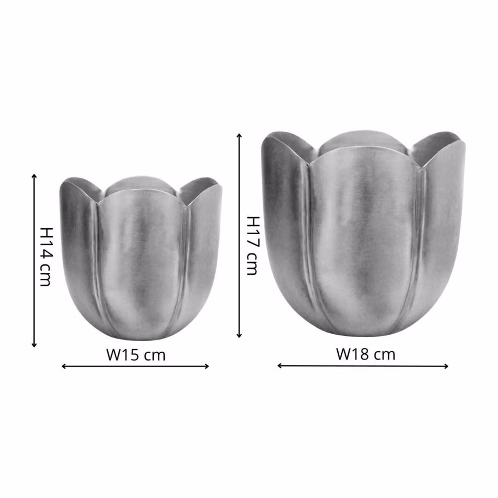 Ivyline Eva Metal Tulip Silver Planter Set of 2 – 2