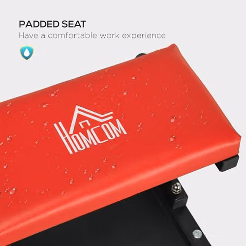 HOMCOM Red Rolling Workshop Stool with Synthetic Leather Seat and Castors – 5