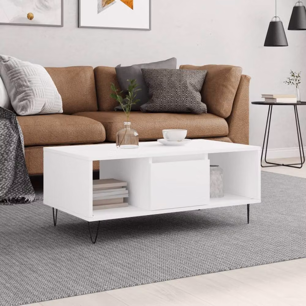 Berkfield Home Modern White Coffee Table, W/D/H: 90 x 50 x 36.5 cm – 2