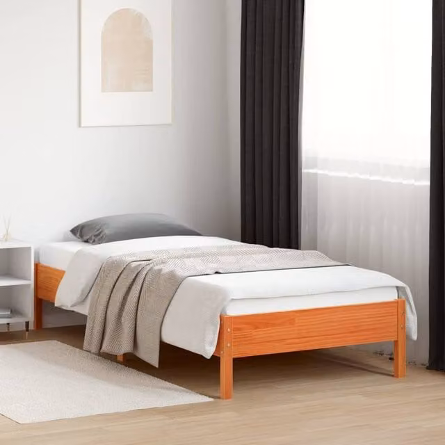 Berkfield Home Beautiful Solid Wood Bed Frame in Waxed Brown, W/D/H: 100 x 200 x 36.5 cm