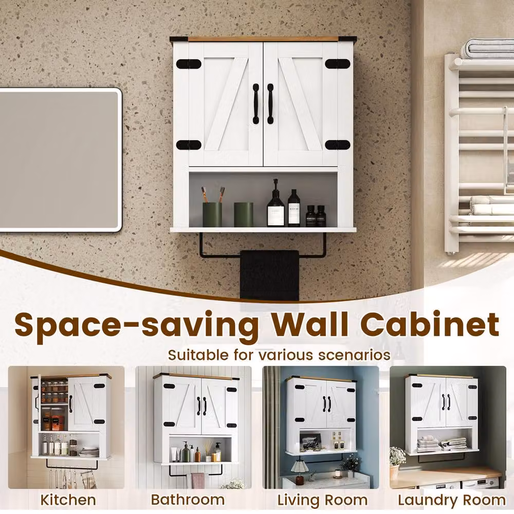 Costway White Wooden Wall Mounted Bathroom Medicine Cabinet with Internal Shelves and Hinged Doors – 4