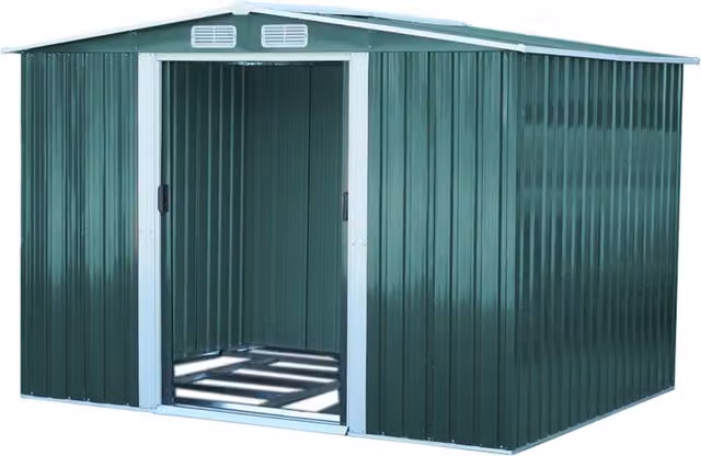 Livingandhome Large Metal Garden Tool Storage Shed with Sliding Doors and Gable Roof, Green
