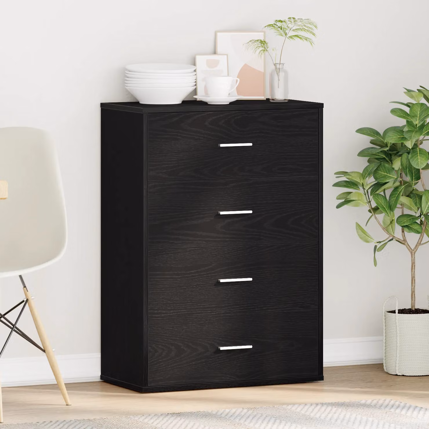 Berkfield Home Black Oak Sideboard with Drawer, W: 60 cm, D: 31 cm, H: 84 cm – 1
