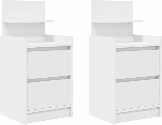 Berkfield Home Set of 2 White Bedside Cabinets with 2 Drawers, W/D/H: 38 x 34 x 80 cm