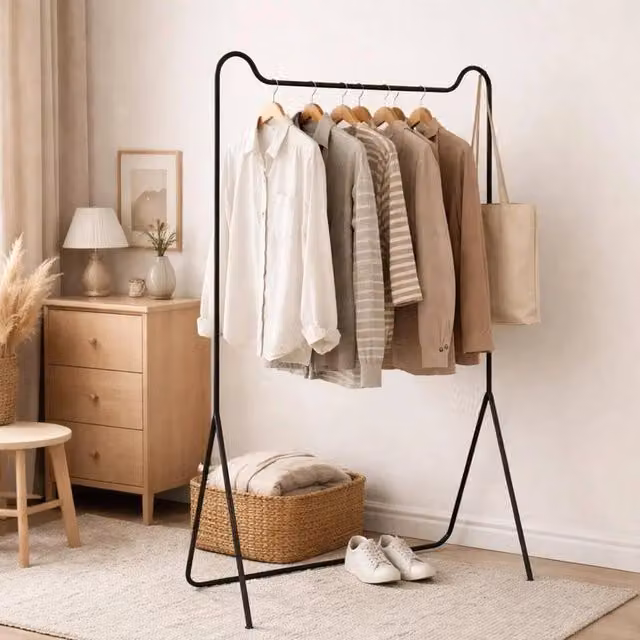SPETLEK Matt Black Metal Freestanding Single Clothes Rail with Continuous Linear Rail, W/D/H: 80 x 160 cm