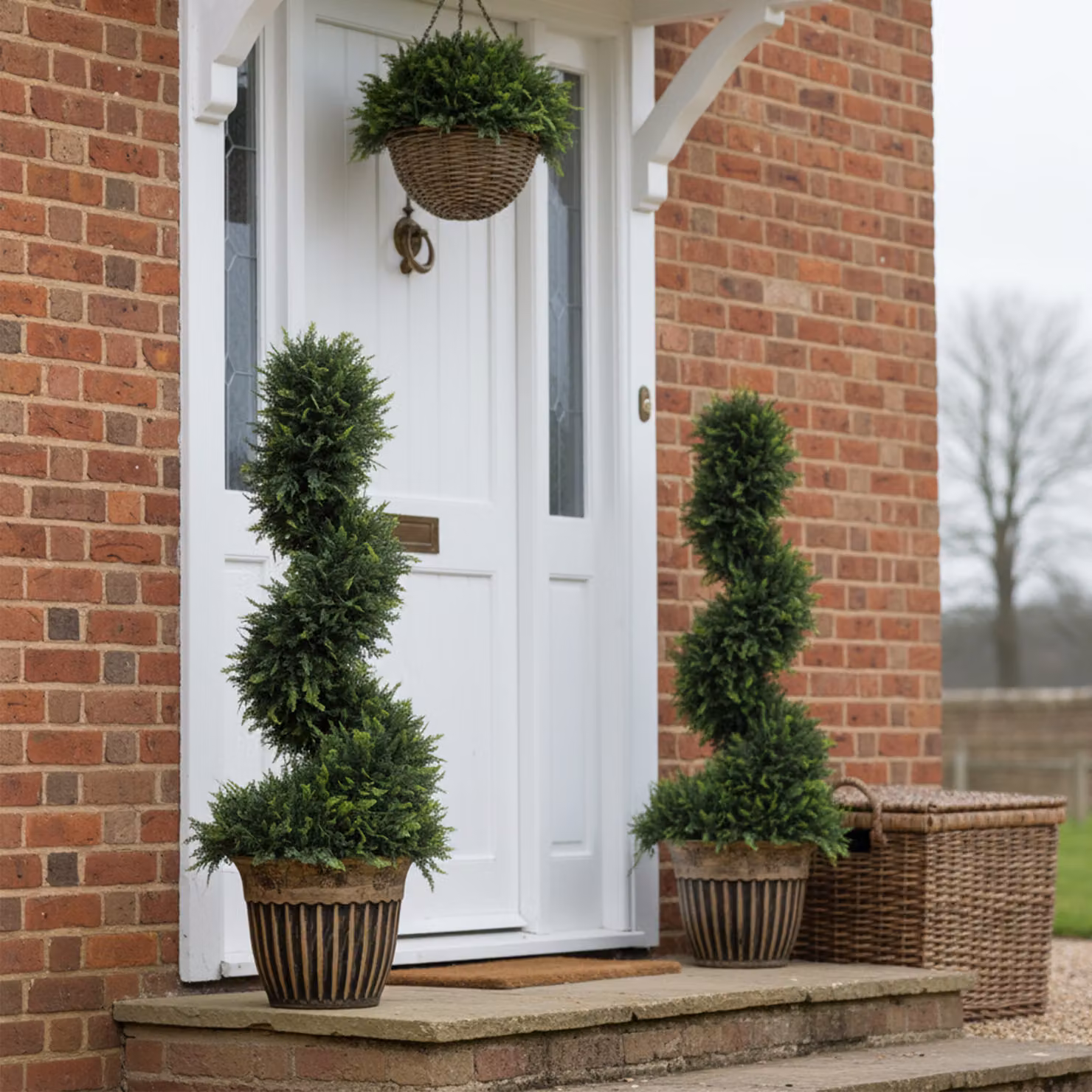 HOMCOM Set of 2 Green Artificial Topiary Spiral Boxwood Cypress Trees with Pots, Height: 90 cm – 9