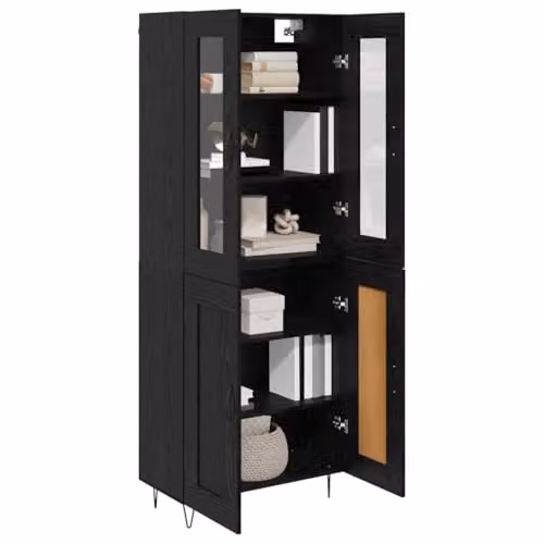 vidaXL Modern Black Oak Highboard with Hinged Doors and Internal Shelves, W/D/H: 69.5 x 34 x 90 cm