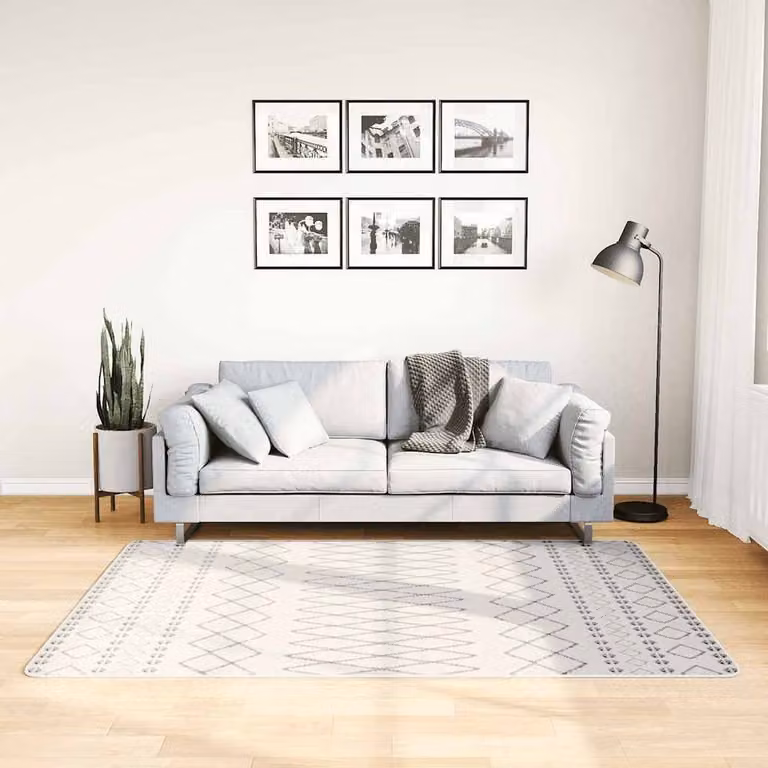 Berkfield Home Washable Geometric Anti Slip Round Rug in Black and White, Diameter: 100 cm
