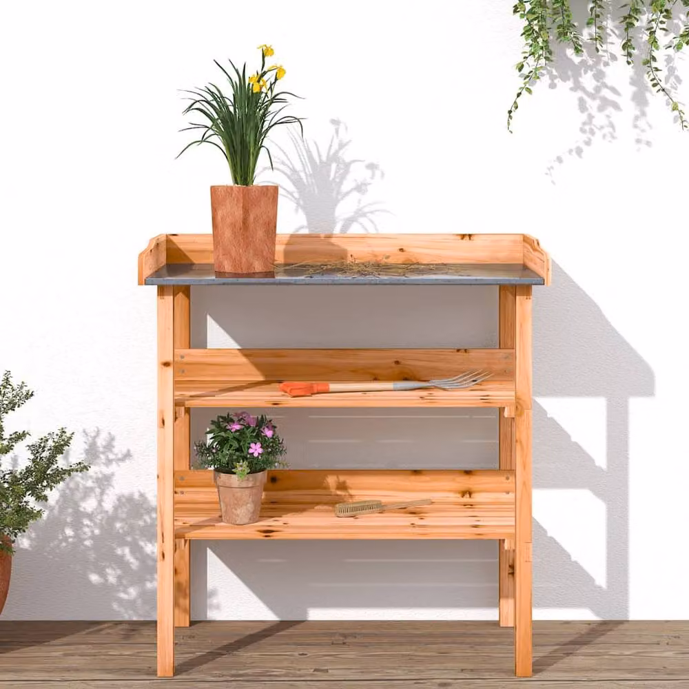 Berkfield Home Rustic Plant Table with Shelves, Brown, W/D/H: 78 x 38 x 82.5 cm – 2