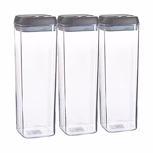 Argon Tableware Set of 3 Plastic Food Storage Containers with Airtight Clip Lids, 1.9 l, Grey and Transparent