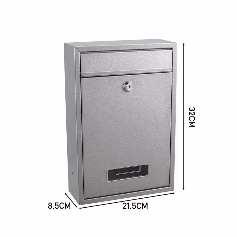 NESTLUNE Lockable Metal Outdoor Letter Post Box in Silver, W/D/H: 32.0 x 21.5 x 32.0 cm – 2