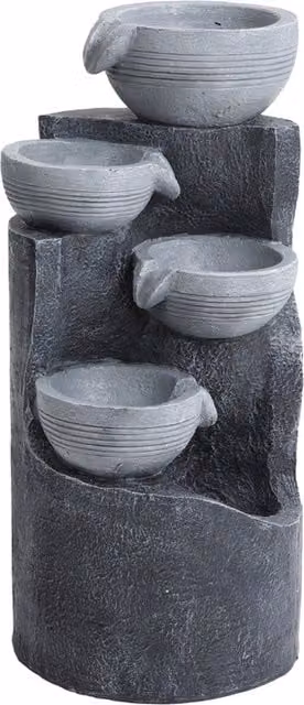 Livingandhome Solar Powered Five Tiered Stone Cascade Bowl Fountain in Grey Antique Finish