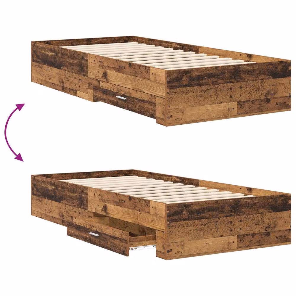 Berkfield Home Bed Frame with Storage in Old Wood Brown, W: 80 cm, L: 200 cm – 4